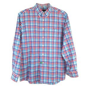 Jos A Bank Travelers Shirt Plaid Long Sleeve Button Down Blue Red